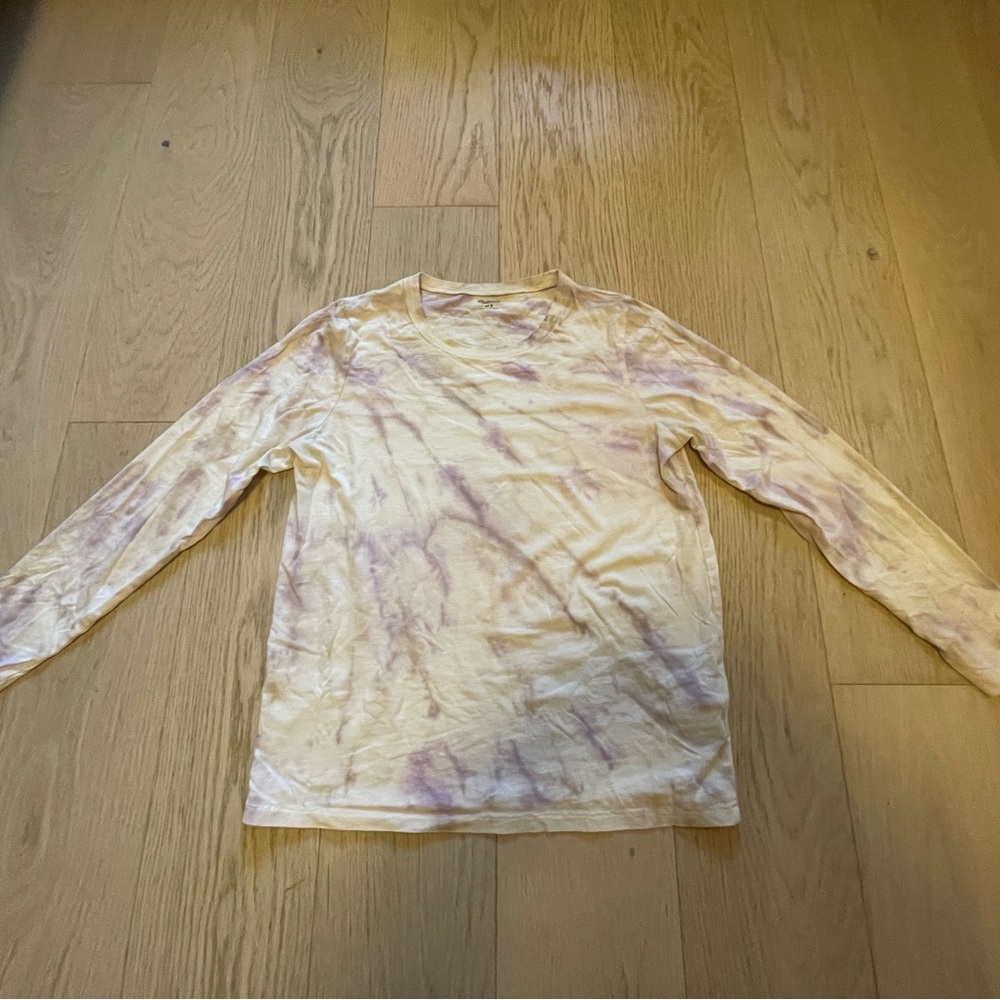 Madewell Cream and Light Purple Tie-Dye Long Sleeve Tee